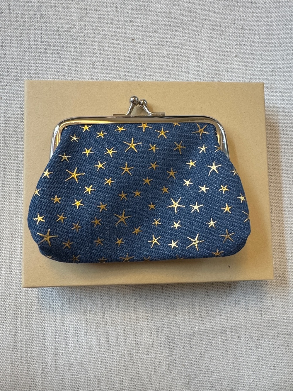 Star-Print Navy Coin Purse with Gold Accents